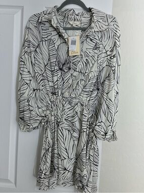 NWT Elan Tropical Leaf Metallic Kaftan Mini Dress | Small 🏛️🌴